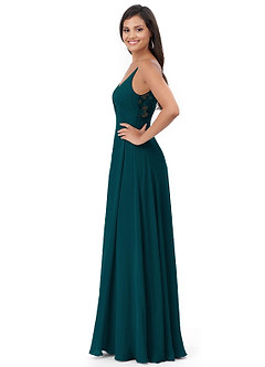 Azazie Lennon Vestidos de damas de honor Vestido de Pino de Gasa de Corte en A con Encaje image3