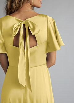 Azazie Kimber Bridesmaid Dresses Canary A-Line Ruched Stretch Satin Dress image5
