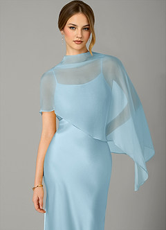 Azazie Jaleesa Bridesmaid Dresses Sky Blue A-Line High Neck Stretch Satin Dress image2