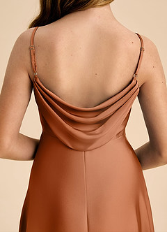 Azazie Bug Junior Abito A-Line in Raso Elasticizzato Plissettato Rame image8