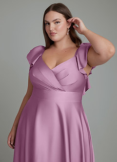 Azazie Leilani Bridesmaid Dresses Wisteria A-Line Ruched Stretch Satin Dress image12