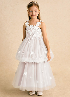Azazie Teacup Blumenmädchenkleider Ballkleid Spitze Tüll Kleid Elfenbein Blassrosa image8