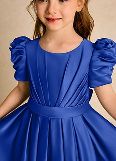 Azazie Miriam Abiti da Ragazza di Fiori Abito Principessa in Raso Opaco Plissettato Blu Reale image8