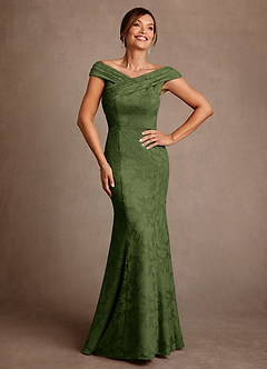 Azazie Aberdeen Mother of the Bride Dresses Olive Sheath Pleated Floral Burnout Dress image1