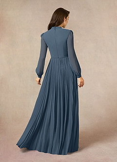 Azazie Adellah Abiti per la Madre della Sposa Abito A-Line in Chiffon Plissettato Blu Nettuno image3