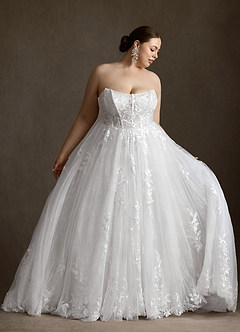 Azazie Elowyn Vestidos de novia Vestido Diamante Blanco de Encaje de Corte Princesa con Palabra de honor image8