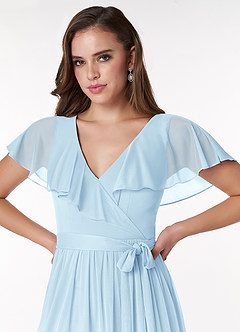 Azazie Jael Bridesmaid Dresses Sky Blue A-Line V-Neck Mesh Dress image5