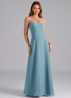 Azazie Valentine Bridesmaid Dresses Moody Blue A-Line Corset Chiffon Dress image1
