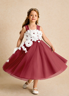 Azazie Dovey Abiti da Ragazza di Fiori Abito Principessa in Tulle Fiocco Melograno image4