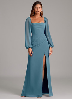 Azazie Brixley 신부 들러리 드레스 인어 긴팔 쉬폰 바닥 길이 드레스 image1