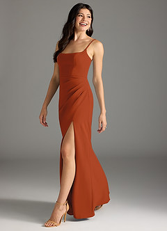 Azazie Rhoda Bridesmaid Dresses Paprika Sheath Pleated Stretch Crepe Dress image4