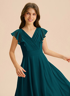 Azazie Anysa Junior Robe Trapèze en Mousseline de soie Rayé Vert Pin image7