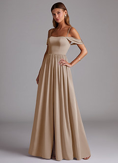 Azazie Calianna Brautjungfernkleider Wandelbar A-Linie Schulterfrei Stretch-Satin Kleid Taupe image3