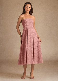 Azazie Lorain Abiti per la Madre della Sposa Abito A-Line in Burnout Floreale Plissettato Rosetta image7