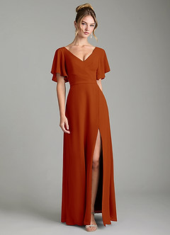 Azazie Ambrosia Bridesmaid Dresses Paprika A-Line Pleated Chiffon Dress image1
