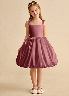 Azazie Nirvana Flower Girl Dresses Amethyst Ball-Gown Ruched Matte Satin Dress image2
