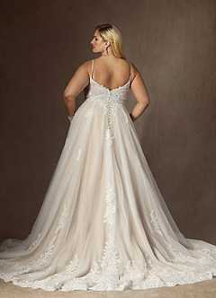 Azazie Avarie Vestidos de novia Vestido de Blanco Diamante Champán de Tul de Corte en A con Lentejuela image7