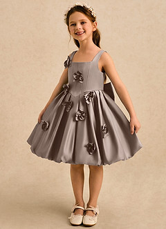 Azazie Lillian vestidos de niña de las flores Vestido Gris Pardo de Satin Mate de Vestido de princesa con Plisado image1