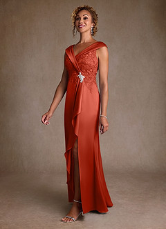 Azazie Santa Monica Mother of the Bride Dresses Rust A-Line Lace Dress image4