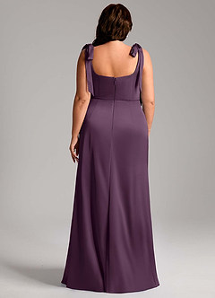 Azazie Frostine Bridesmaid Dresses Plum A-Line Bow Stretch Satin Dress image11