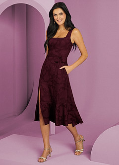 Barbie ♥ Azazie Bridesmaid Dresses Cabernet A-Line with Pockets Floral Burnout Dress image3