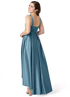 Azazie Inaya Junior A-Linie Gürtel/Schärpe Stretch-Satin Kleid Bermudablau image4