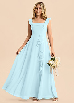 Azazie Nori Junior A-Linie Gestreift Chiffon Kleid Wolke Blau image6