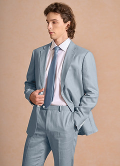 front Harrison Dusty Blue 100% Linen Suit Jacket