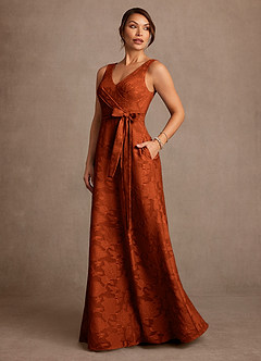 Azazie Luanne Mère de la mariée Robes Robe Trapèze en Blumen-Burnout Plissée Paprika image2