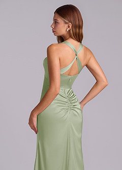 Azazie Amelie Bridesmaid Dresses Dusty Sage A-Line Pleated Stretch Satin Dress image2