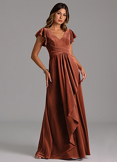 Azazie Omari Bridesmaid Dresses Terracotta A-Line Pleated Velvet Dress image5