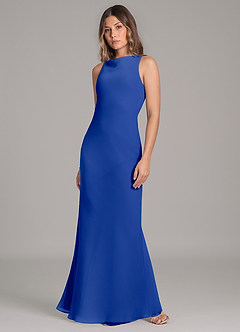 Azazie Allettie Robes de demoiselle d'honneur Robe Sirène en Mousseline de soie Bleu Roi image3