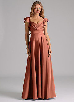 Azazie Leilani Bridesmaid Dresses Clay A-Line Ruched Stretch Satin Dress image3