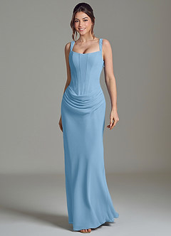 Azazie Niamh Vestidos de damas de honor Vestido de Azul Acero de Gasa de Corte Sirena con Corsé image4