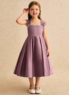 Azazie Yosemite Flower Girl Dresses Vintage Mauve Ball-Gown Sweetheart Neckline Matte Satin Dress image5