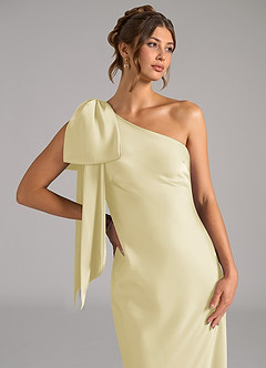 Azazie Capri Brudtärnklänningar Klä av Sjöjungfru i Stretch Satin Ena axeln Citronsorbet image5