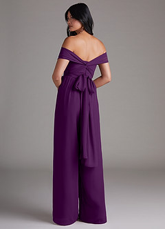 Azazie Lamara Bridesmaid Dresses Grape Off the Shoulder Chiffon Convertible Jumpsuit image5