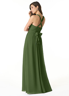 Azazie Olani Robes de demoiselle d'honneur Robe Trapèze Convertible en Mousseline de soie Épaule décolletée Olive image3