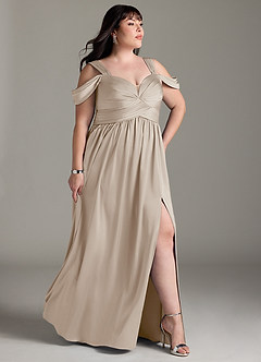 Azazie Lianne Bridesmaid Dresses Frost A-Line Off the Shoulder Stretch Satin Dress image12
