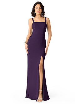 Azazie Gianetta Bridesmaid Dresses Plum Mermaid Side Slit Stretch Crepe Dress image1
