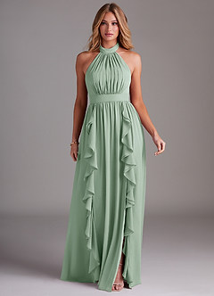 Azazie Avary Bridesmaid Dresses Agave A-Line Pleated Chiffon Dress image3