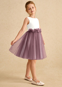 Azazie Louisa Flower Girl Dresses Ivory Vintage Mauve A-Line Sleeveless Tulle Dress image5