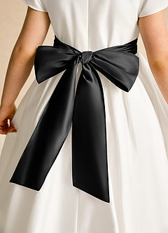 Azazie Deary Flower Girl Dresses Ivory Black A-Line Bow Cotton Dress image8