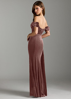 Azazie Amyra Bridesmaid Dresses Espresso Sheath Off the Shoulder Velvet Convertible Dress image9