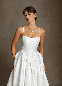 Azazie Bria Wedding Dresses Diamond White Ball-Gown Strapless Floral Jacquard Dress image7