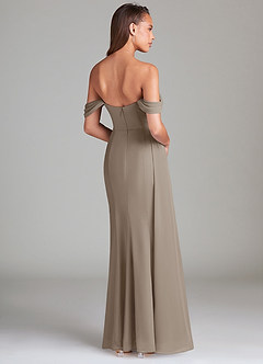 Azazie Amyra Bridesmaid Dresses Taupe Sheath Off the Shoulder Chiffon Convertible Dress image5