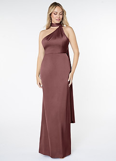 Azazie Kaylani Bridesmaid Dresses Vintage Mauve Mermaid High Neck Stretch Satin Dress image1
