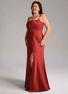 Azazie Lidia Abiti da Damigella Abito Sirena in Raso Elasticizzato Spacco Laterale Melograno image4