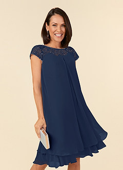 Azazie Tess Kleider für die Brautmutter Empire Pailletten Chiffon Kleid Dunkelmarine image4