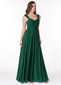 Azazie Zapheira Bridesmaid Dresses Emerald A-Line Ruched Chiffon Dress image4
